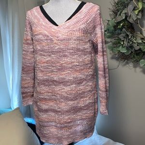 Wide shoulder off the shoulder check layering knit sweater purple space dye med